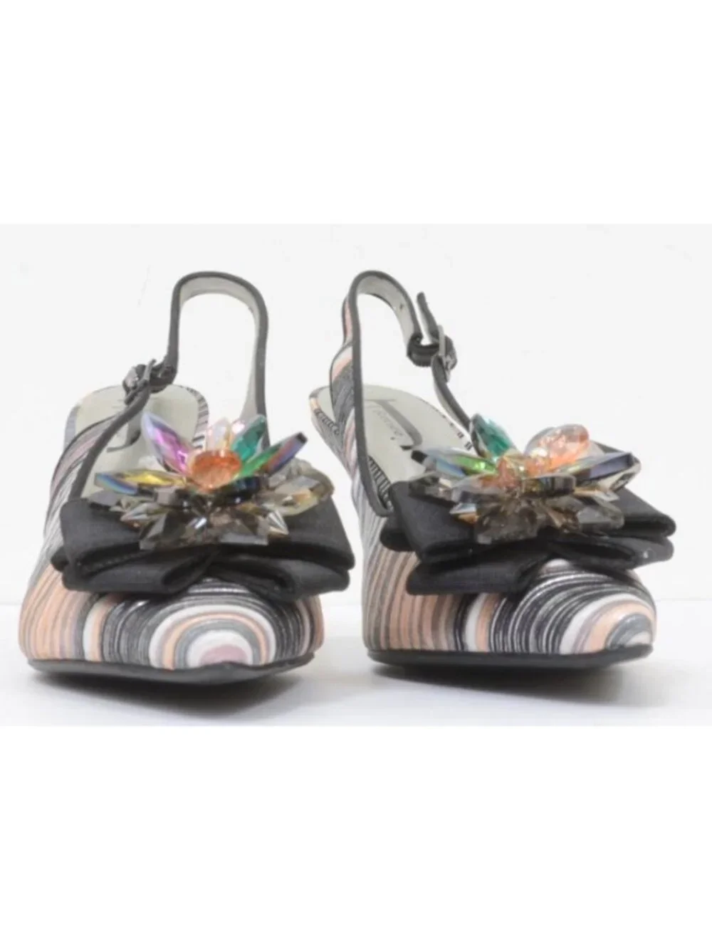 J.Renee Women's 10 Colorful Crystal Embellishment Striped Slingback Heels Party
